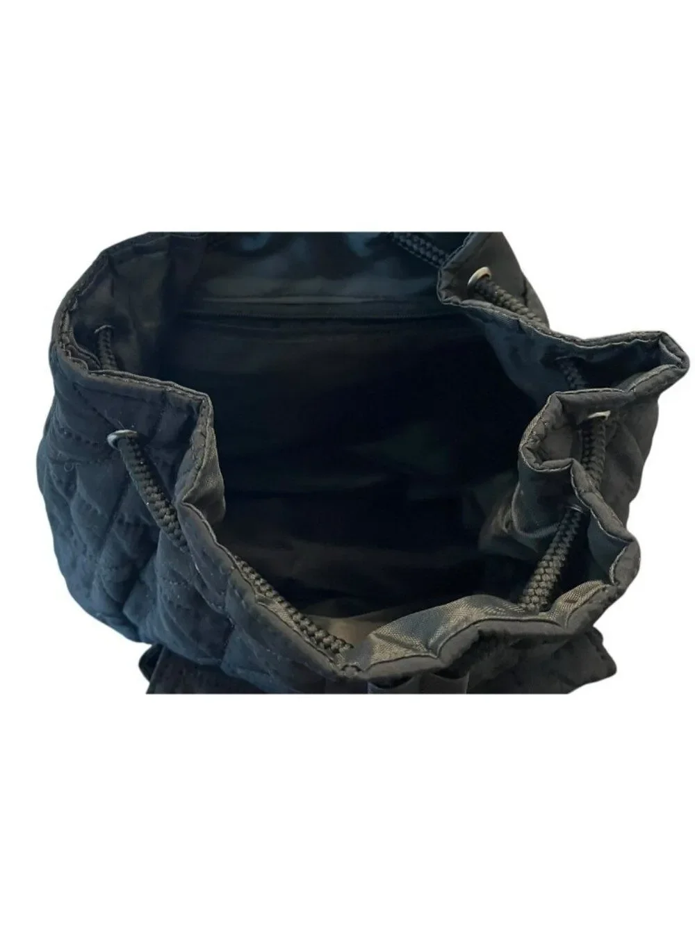 Black Quilted Mini Backpack Faux Leather Adjustable Straps Drawstring New